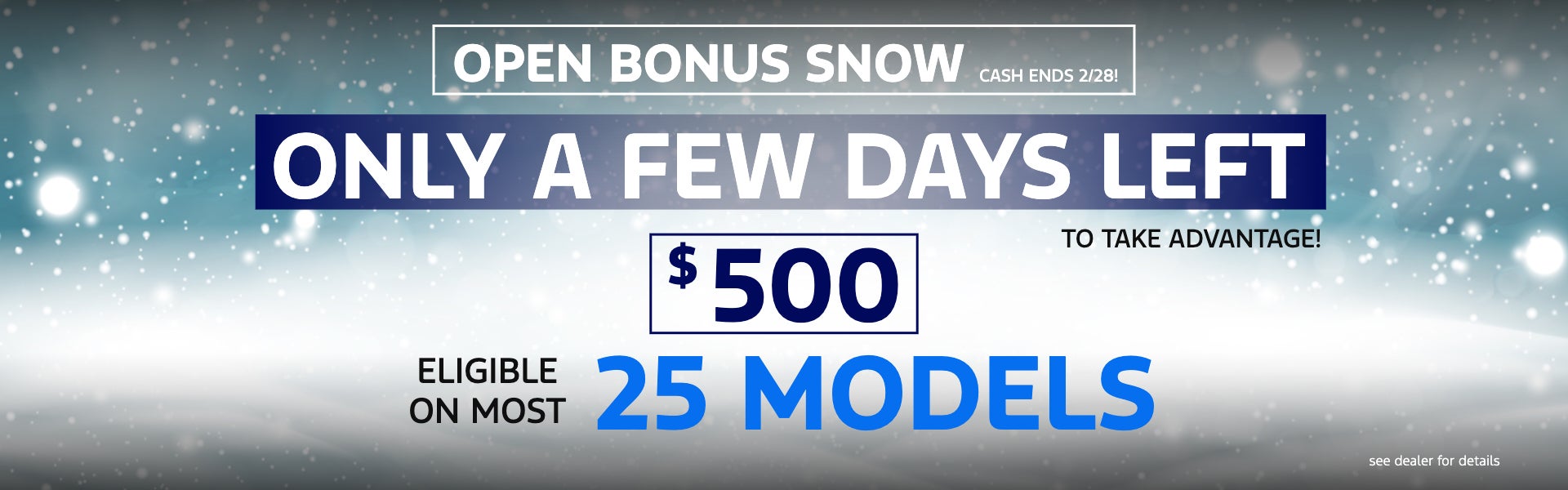 Open Bonus Snow Cash Ends 2/28!